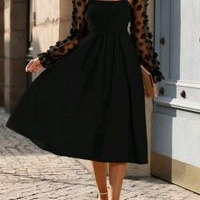 Vestido negro elegante con mangas de encaje Talla XL image