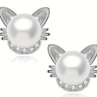 Pendientes de perla con diseño de gato image