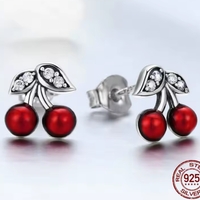 Aretes de cereza en plata esterlina image