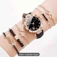 Set de reloj y pulseras negras image